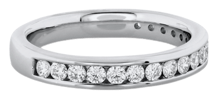 A white gold diamond eternity band.