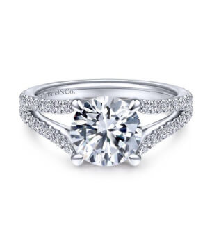 14k white gold round halo engagement ring.