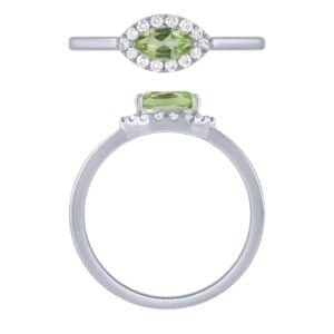 A ring with a peridot and diamonds.