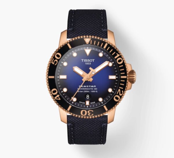 The tissot diver's watch with a blue dial.