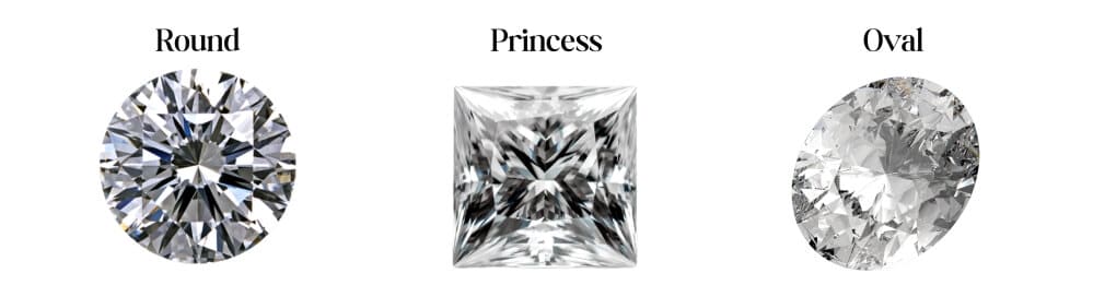 Round, princess, and oval diamond shapes