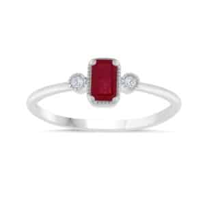 RUBY AND DIAMOND EMERALD-CUT BIRTHSTONE BAND