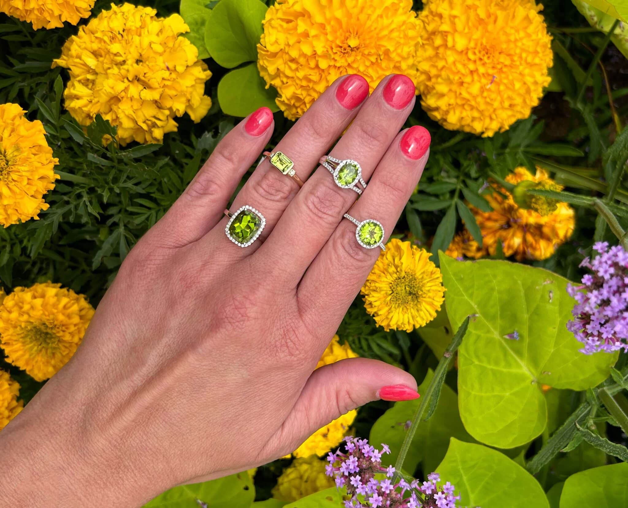 Woman wearing peridot rings