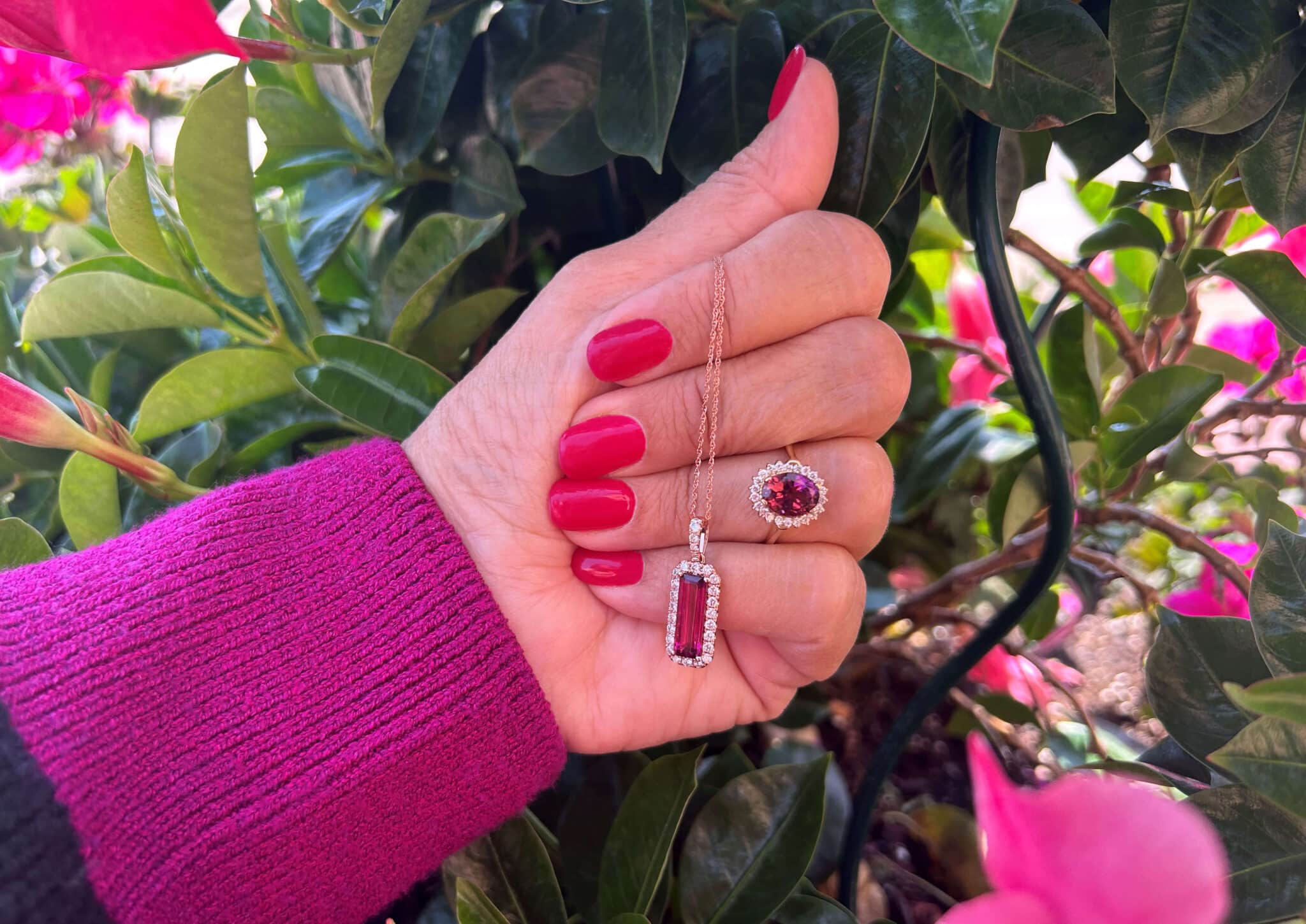 1 pink tourmaline ring and 1 pink tourmaline necklace