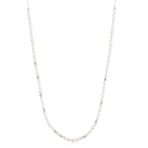 ANIA HAIE SILVER FRESHWATER PEARL AND WHITE CUBIC ZIRCONIA BEZEL SET SLIDER NECKLACE N058-06H