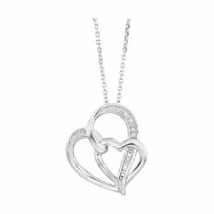 STERLING SILVER DIAMOND DOUBLE HEART NECKLACE PD10676-SSF