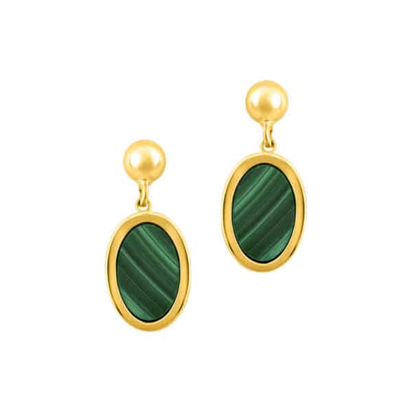 14K YELLOW GOLD MALACHITE EARRINGS 5T292