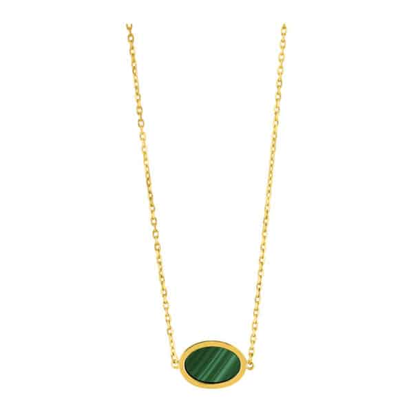 14K YELLOW GOLD OVAL MALACHITE NECKLACE 3T292/1800