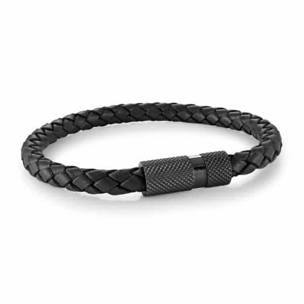 ITALGEM STEEL 6MM LEATHER BRAID BRACELET SLB647-8