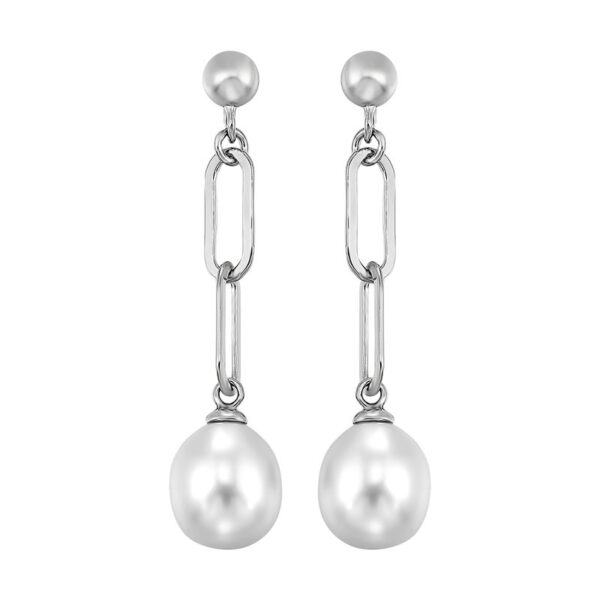 STERLING SILVER PEARL DROP LINK EARRINGS ER11077-SS