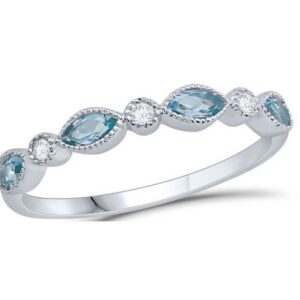 WHITE GOLD AQUAMARINE & DIAMOND BAND M5428