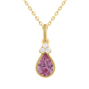 10K YELLOW GOLD DIAMOND AND PINK TOPAZ PENDANT M6652