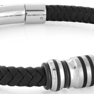 ITALGEM STEEL 10MM LEATHER BRACELET SLB526-8.25