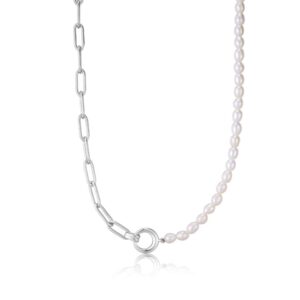 SILVER PEARL CHUNKY LINK CHAIN NECKLACE N043-01H