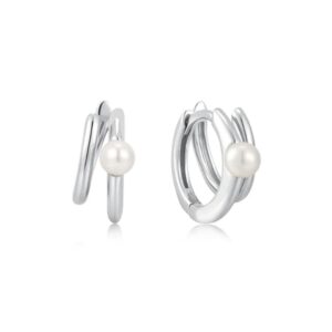 ANIA HAIE SILVER PARALLEL DUO FRESHWATER PEARL HUGGIES E058-02H