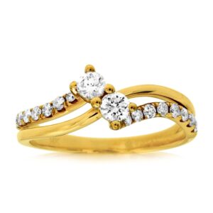 YELLOW GOLD TWO STONE ENGAGEMENT RING C7673D