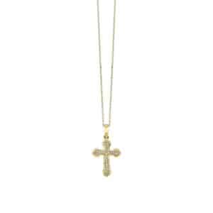 YELLOW GOLD DIAMOND CROSS PENDANT PD10896-4YSC