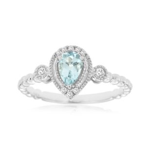 WHITE GOLD AQUAMARINE & DIAMOND RING WH2764Q