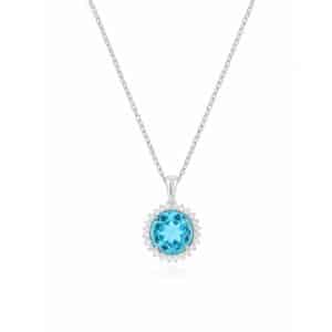 WHITE GOLD BLUE TOPAZ & DIAMOND PENDANT WP3870B