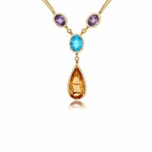 YELLOW GOLD PRECIOUS STONE AND DIAMOND NECKLACE C5611M