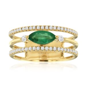 YELLOW GOLD EMERALD & DIAMOND RING H1164EM