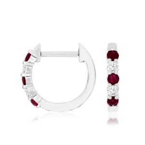 WHITE GOLD RUBY & DIAMOND HUGGIE HOOPS WH1627R