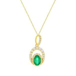 YELLOW GOLD EMERALD & DIAMOND PENDANT H2335EM