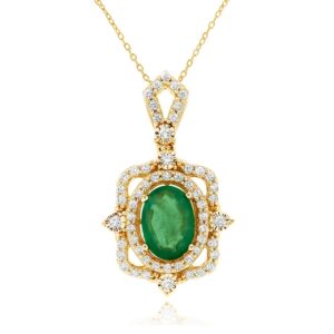 YELLOW GOLD EMERALD & DIAMOND PENDANT H1236EM