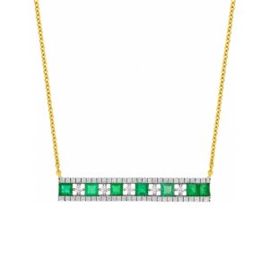 YELLOW GOLD EMERALD & DIAMOND BAR NECKLACE C8670EM