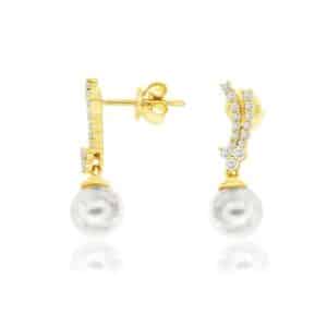YELLOW GOLD PEARL & DIAMOND EARRINGS H2644PL
