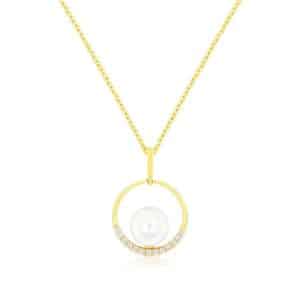 YELLOW GOLD PEARL & DIAMOND PENDANT H2660PL