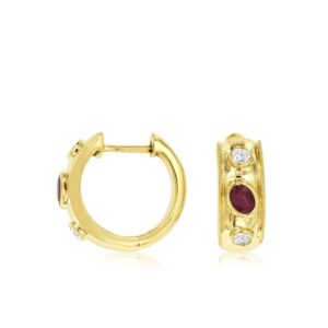 YELLOW GOLD RUBY & DIAMOND EARRINGS H2801R