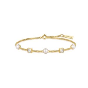 ANIA HAIE GOLD BEZEL-SET CUBE AND PEARL STATION BRACELET B069-02G