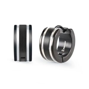 ITALGEM STEEL BLACK-IP STRIPED HUGGIE EARRINGS SEA58