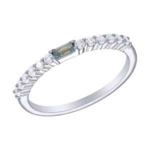 WHITE GOLD BLUE TOPAZ & DIAMOND RING M6784