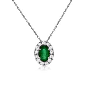 WHITE GOLD EMERALD & DIAMOND PENDANT WC9278E