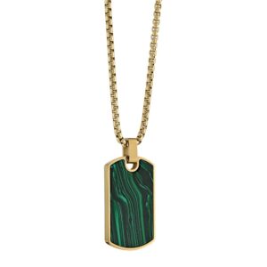 ITALGEM STEEL GOLD-IP MALACHITE DOGTAG PENDANT NECKLACE SP444