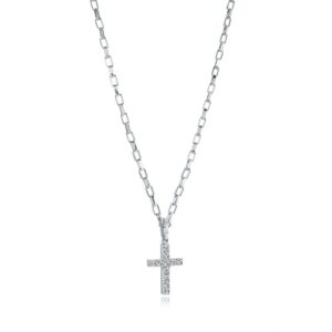 ITALGEM STEEL WHITE CZ CROSS NECKLACE SC228
