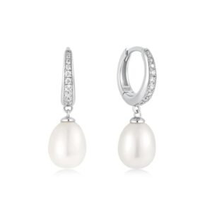 ANIA HAIE SILVER FRESHWATER PEARL & WHITE CZ PAVE DROP EARRINGS E058-03H