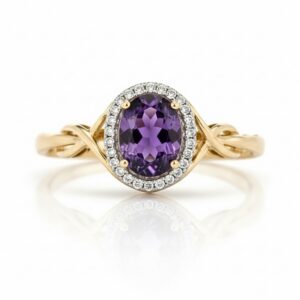 YELLOW GOLD AMETHYST & DIAMOND RING M5011