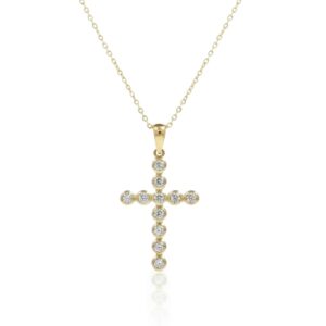 YELLOW GOLD DIAMOND CROSS NECKLACE M6409
