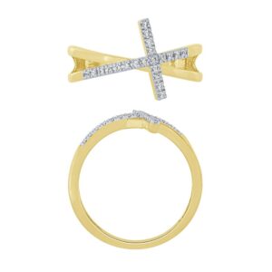 YELLOW & WHITE GOLD DIAMOND CROSS RING M7060