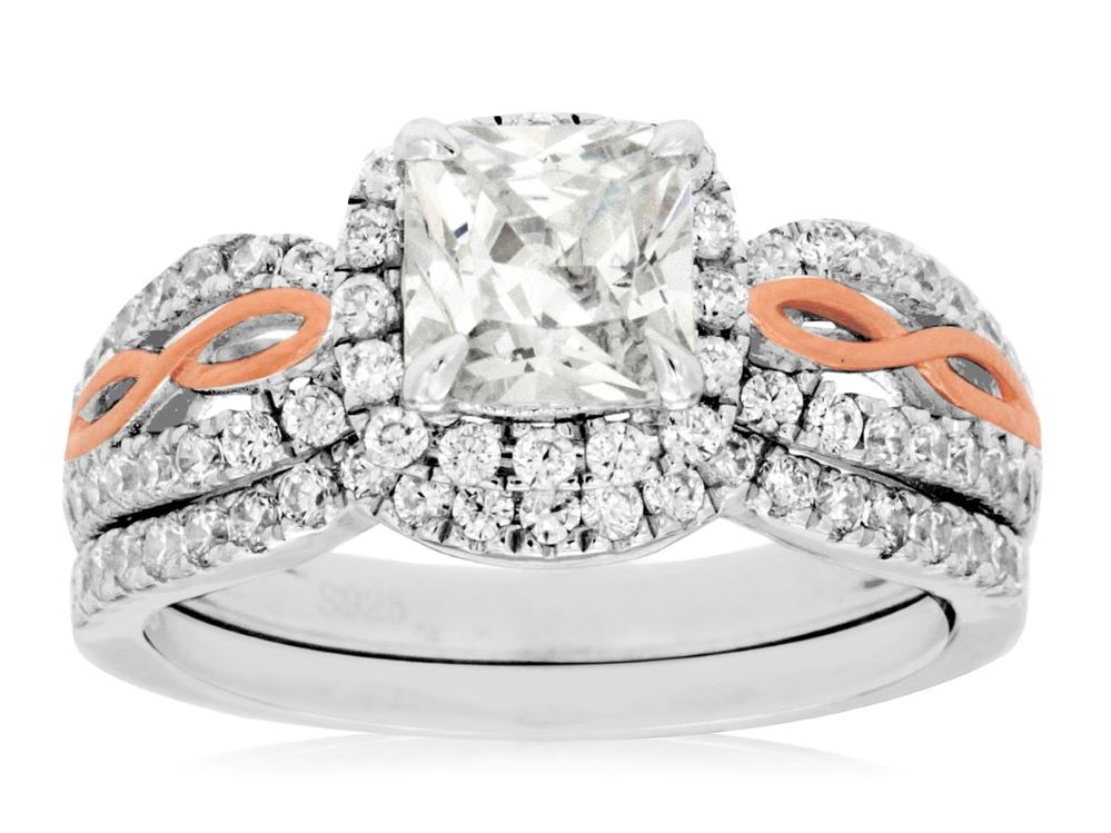 WHITE & ROSE GOLD SEMI-MOUNT WEDDING SET WC7631S