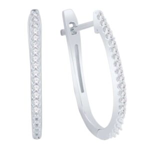 WHITE GOLD OVAL DIAMOND HOOP EARRINGS M3673