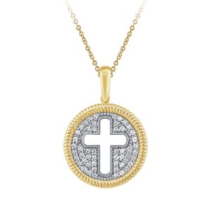 YELLOW GOLD DIAMOND CROSS CIRCLE PENDANT M7075
