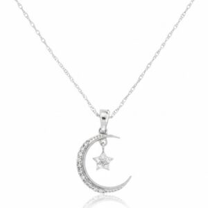 WHITE GOLD DIAMOND MOON STAR NECKLACE WH1916D