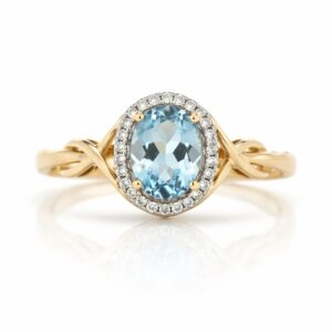 YELLOW GOLD BLUE TOPAZ & DIAMOND RING M5011