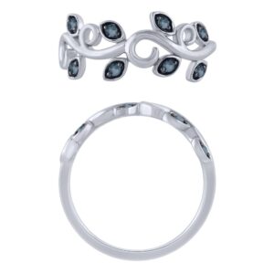 WHITE GOLD AQUAMARINE LEAF AND VINE RING M5931