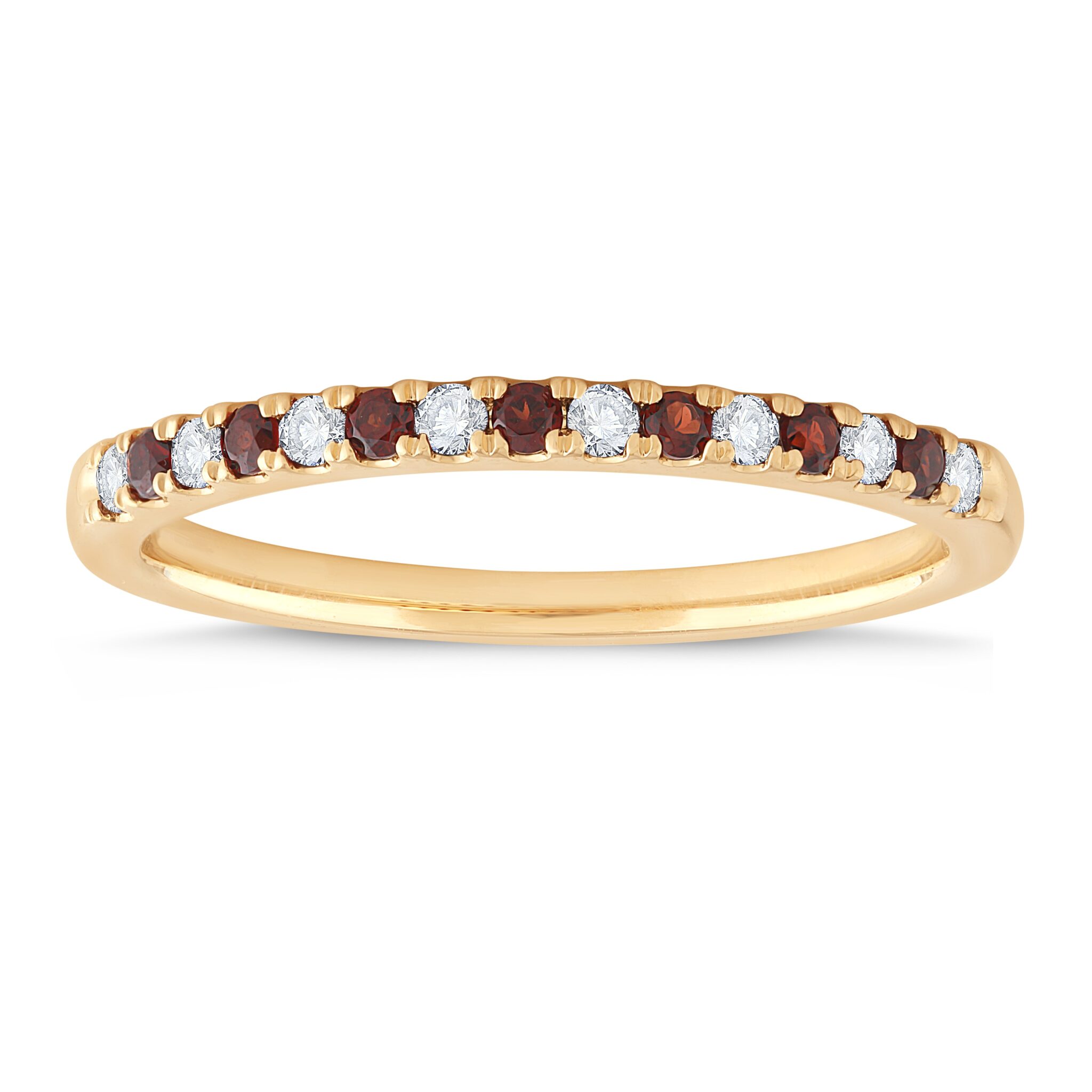 YELLOW GOLD GARNET AND DIAMOND BAND M4773