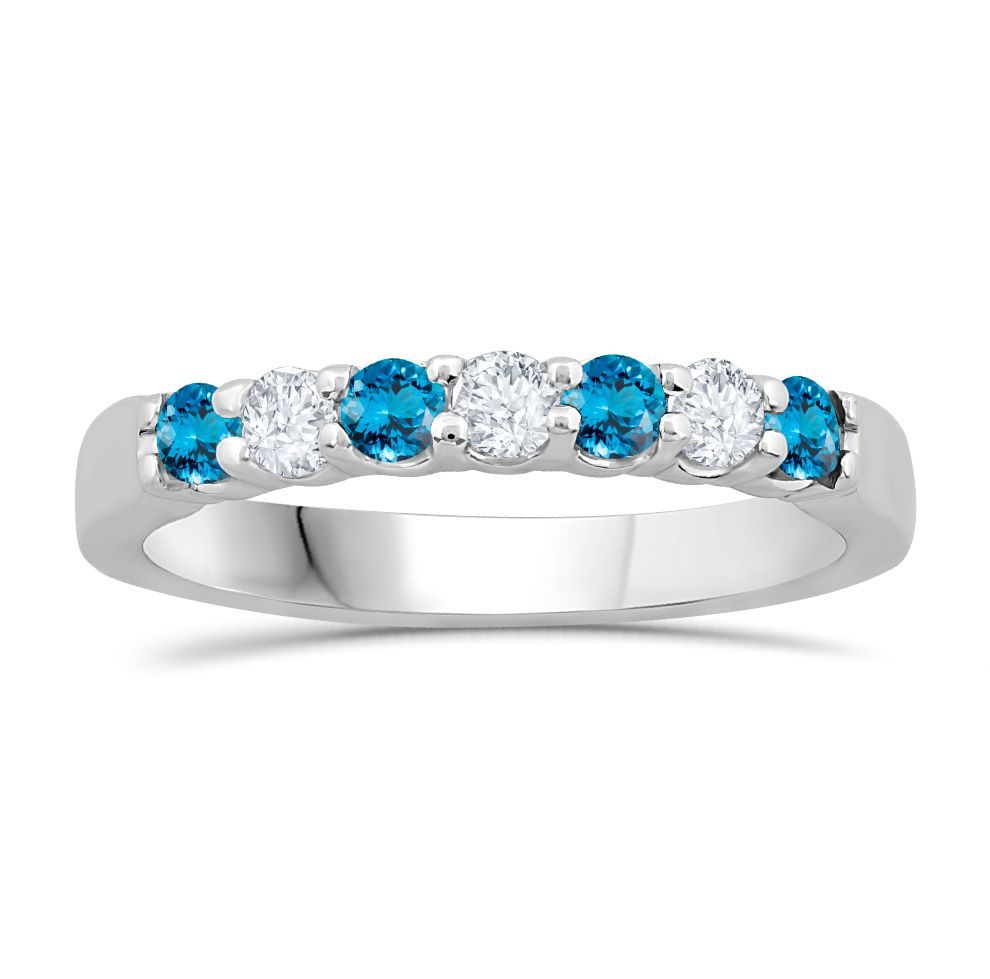 WHITE GOLD BLUE TOPAZ & DIAMOND BAND M5464
